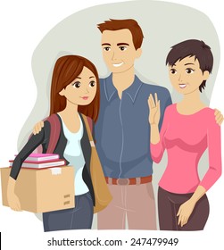 Illustration Of Parents Sending Off Their Teenage Daughter To College