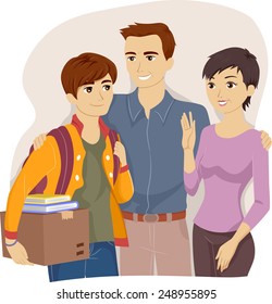 Illustration Of Parents Sending Off Their Teenage Boy To College