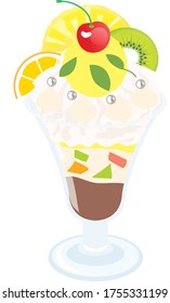 An Illustration Of Parfait With Pineapple And Kiwi Fruit.