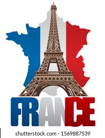 illustration of paris eiffel tower with country france and inscription