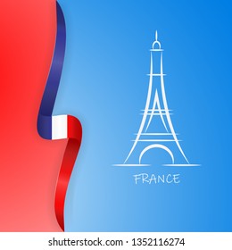 Illustration of Paris Eiffel Tower with flag of country France. Vector illustration, eps 10
