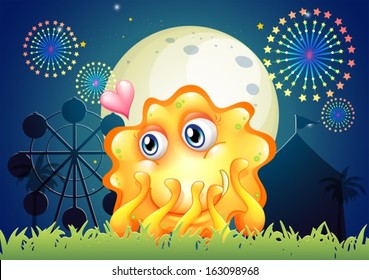 Illustration of a park with an in-love monster