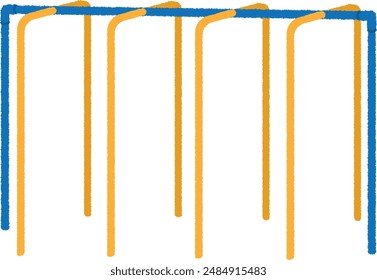 Illustration of park playground equipment.  A climbing stick is a toy that allows children to climb up on a stick that looks like a tree.