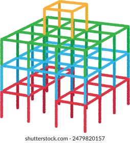 Illustration of park playground equipment. A jungle gym is a piece of play equipment for children to climb, hang, and sit on.