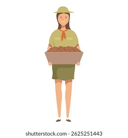 Ilustração de um guarda florestal examinando a qualidade da terra com uma amostra de solo