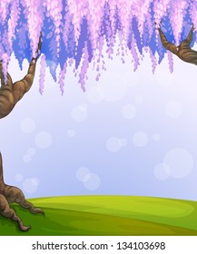 Ilustración de un parque con dos grandes árboles