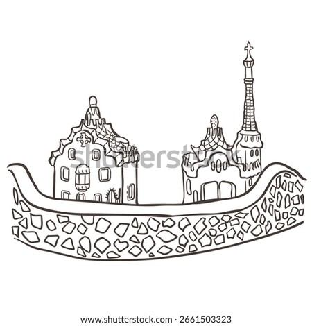 Illustration of Park Güell. Vector Graphic on the white Background