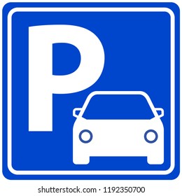 Illustration of parking sign blue color icons on white background.