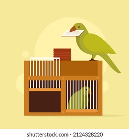 Illustration of a parrot picking a card for fortune reading