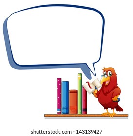 Illustration of a parrot reading a book with an empty callout on a white background