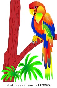 illustration parrot sitting on tree is insulated