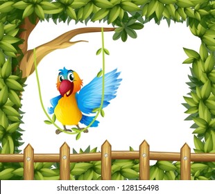 Illustration of a parrot swinging the vine plant