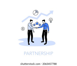 Illustration of a partnership with two men are shaking hands to conclude a contract. Easy to use for your website or presentation.