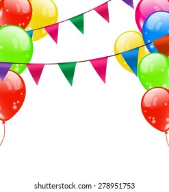 Illustration Party Background with Balloons and Hanging Buntings Pennants - Vector