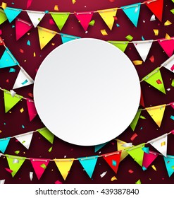 Illustration Party Background with Clean Card, Colorful Bunting and Confetti - Vector