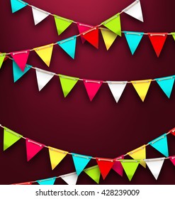 Illustration Party Background with Colorful Bunting Flags for Holidays. Bright Template for Poster, Postcard, Flyer - Vector