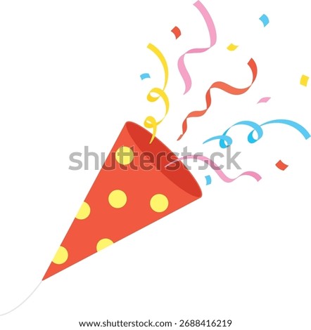Illustration of a party cracker with red polka dots