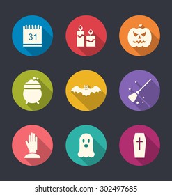 Illustration Party Flat Icons with Halloween Elements and Objects - Vector