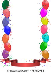 Illustration of Party greeting card with balloons and ribbon