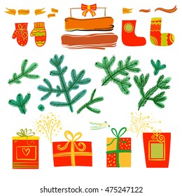 Illustration for party of happy new year 2017. Vector christmas decoration on a white background with branch of Christmas tree. 