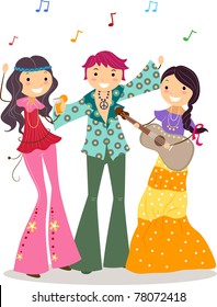 Illustration of a Party with a Hippie Theme