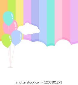 illustration for party invitation with balloons and clouds card templatewith space for your text.Flat design
