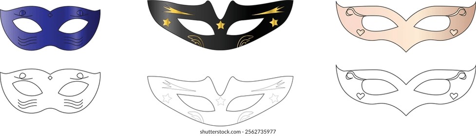 illustration of party masks for carnival in brazil or private elegant party.