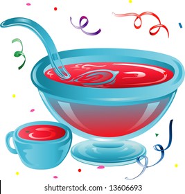 Illustration Of A Party Punch Bowl And Confetti