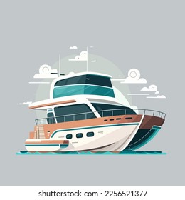 illustration of party yacht. Marine luxury ship sailing flat vector