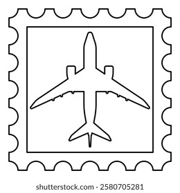 Illustration of a passenger aircraft on postage stamp