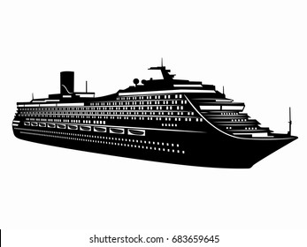 illustration of passenger ship. black and white drawing, white background