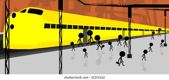 Illustration of Passengers in the railway platform	