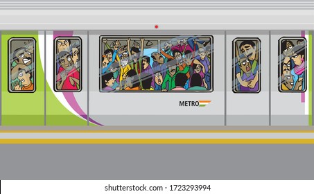 Illustration of passengers rushes in the metro 