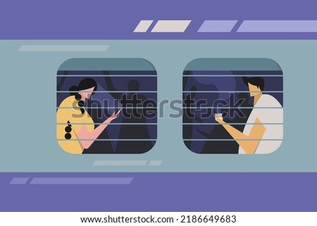 Illustration of passengers sitting in the window seat of a train