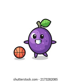 Illustration of passion fruit cartoon is playing basketball , cute style design for t shirt, sticker, logo element