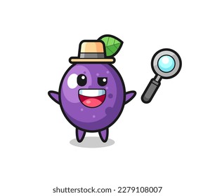 illustration of the passion fruit mascot as a detective who manages to solve a case , cute style design for t shirt, sticker, logo element