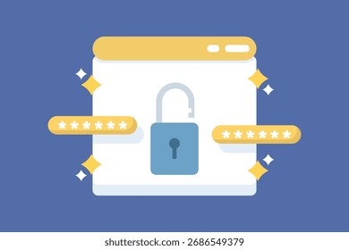 Ilustración de Contraseñas y claves de seguridad para App o sistemas, con un candado, código PIN y ventana de programa, que simbolizan la ciberseguridad y la protección de datos digitales.