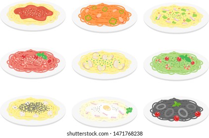 Illustration of pasta served on a plate.