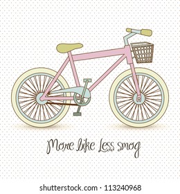 illustration of pastel colored bike, more bike less smog, vector illustration