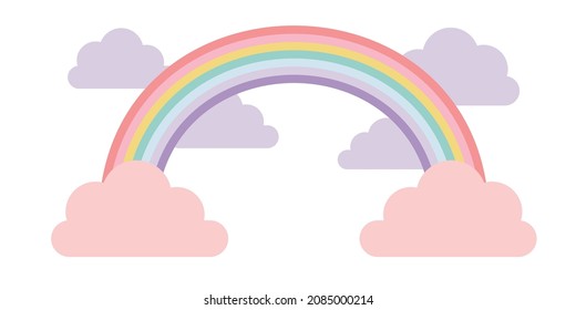 Illustration of pastel colored rainbow and clouds