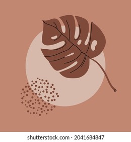 Illustration in pastel colors. Abstract geometric elements and strokes, leaves and berries. Great design for social media, postcards, print