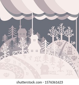 Illustration in pastel colors. Each object is on a separate layer and is made with simple lines and shapes. The composition is possible to animate.