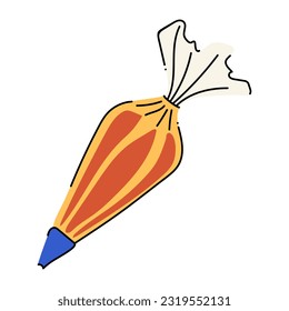 Illustration of a pastry bag. Cream filler, thick consistency. A confectionery tool for preparing cakes and delicious desserts