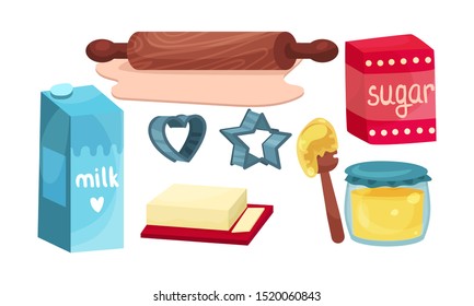 Illustration Of Pastry Equipment And Food Ingredients Isolated On White Background