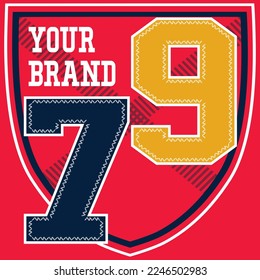 Illustration of Patch numbers Seven and Nine with Shield in background, College Varsity Style