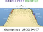 illustration of  patch reef profile diagram - vector