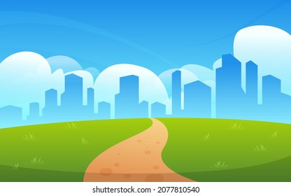 illustration of a path in the hills near the city