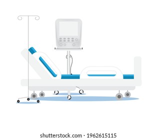 illustration of the Patient bed with ventilator isolate on white background. Patient room , Intensive care unit in a hospital or clinic.

