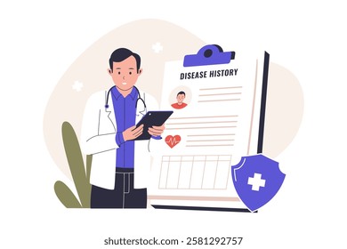 Illustration of patient medical disease history. Illustrations for websites, landing pages, mobile apps, posters and banners. Trendy flat vector illustrations