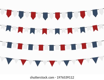 Illustration patriotic background with bunting flags for Independence Day, colors of USA. 4th of July vector bunting banners set.